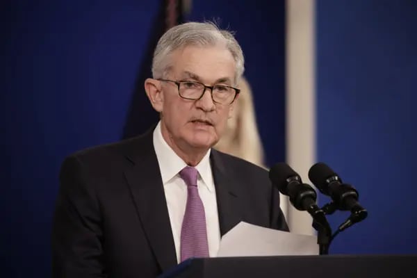 Jerome Powell, chairman of the U.S. Federal Reserve, speaks in the Eisenhower Executive Office Building in Washington, D.C., U.S., on Monday, Nov. 22, 2021. Biden selected Powell for a second four-year term as U.S. Federal Reserve chair and elevated Brainard to vice chair, maintaining consistency at the central bank as it grapples with the fastest inflation in three decades along with the lingering effects of the coronavirus pandemic. Photographer: Samuel Corum/Bloomberg