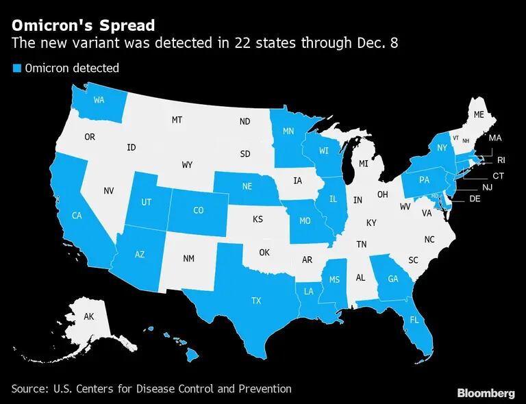 Ómicron ha sido detectada en 22 estados de EE.UU. al 8 de diciembredfd