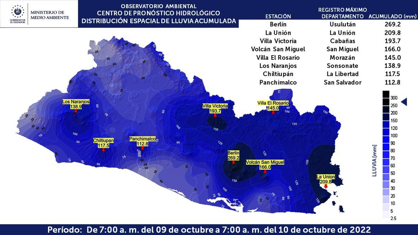 Lluvias en El Salvador por la tormenta tropical Julia, entre el domingo 9 y el lunes 10 de octubre de 2022dfd