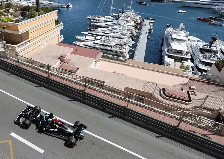 Mercedes’s Finnish driver Valtteri Bottas competes at the Monaco F1 Grand Prix on May 23, 2021. The storied course runs through the heart of the city, while Miami’s race is held 20 miles outside of town.  
dfd
