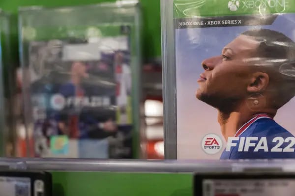 Electronic Arts FIFA 22 video game for XBox consoles for sale at a store in Louisville, Kentucky, U.S., on Saturday, Jan. 29, 2022. Electronic Arts Inc. is scheduled to release earnings figures on February 1. Photographer: Jon Cherry/Bloomberg