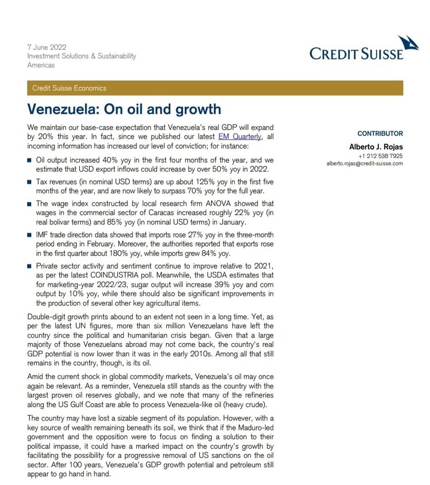Informe del Credit Suisse en juniodfd