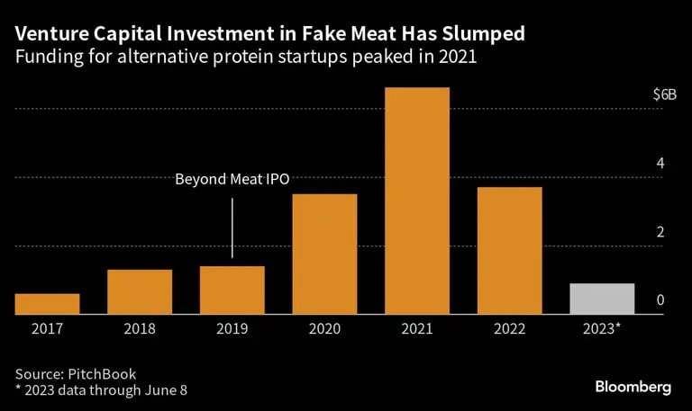 La inversión de capital riesgo en carne falsa se ha desplomado | La financiación de startups de proteínas alternativas alcanzó su máximo en 2021.dfd
