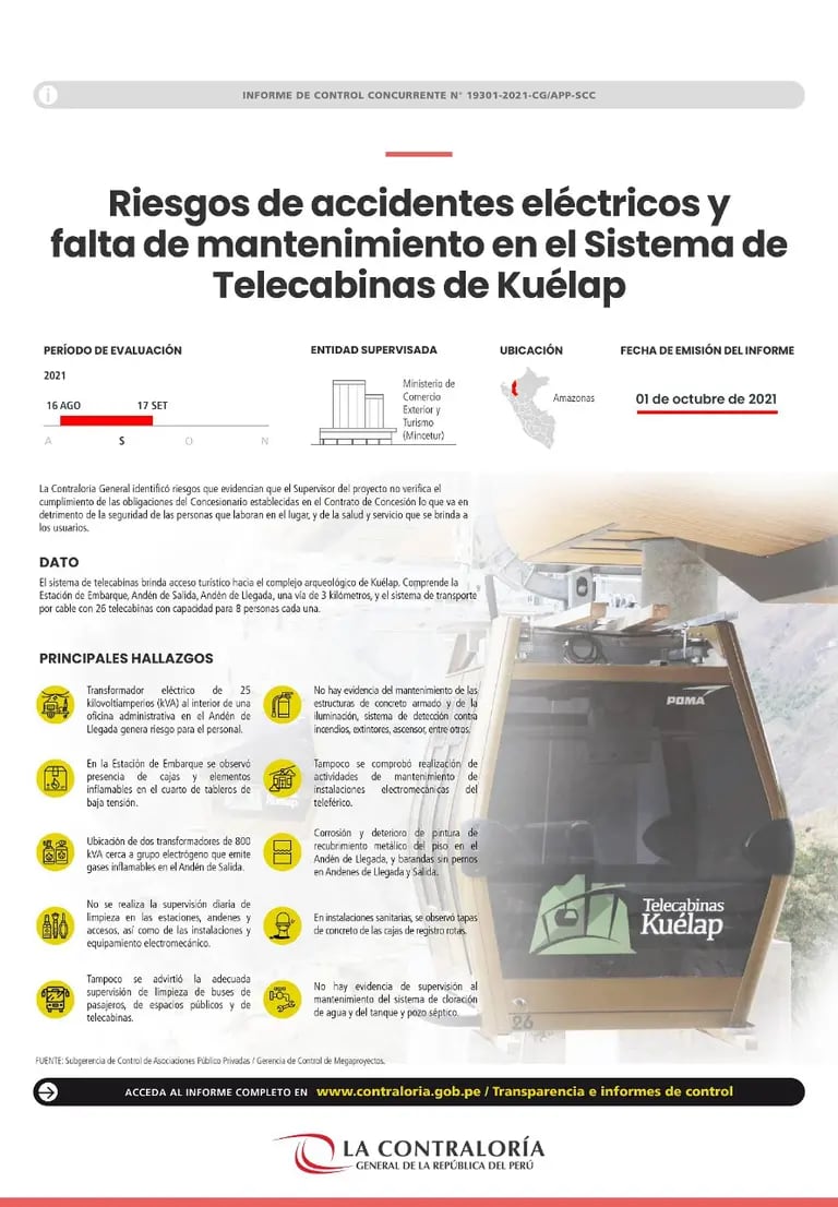Contraloría en Perú advierte riesgo de accidentes en telecabinas de Kuélap.dfd
