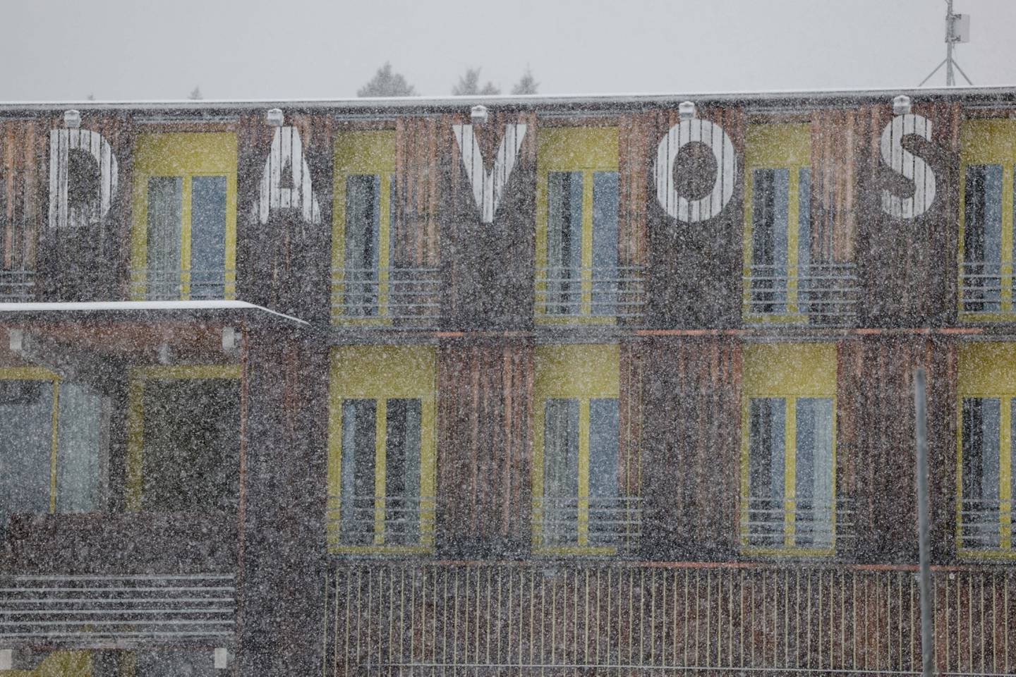 A snow storm near a hotel ahead of the World Economic Forum (WEF) in Davos, Switzerland, on Sunday, Jan. 15, 2023.