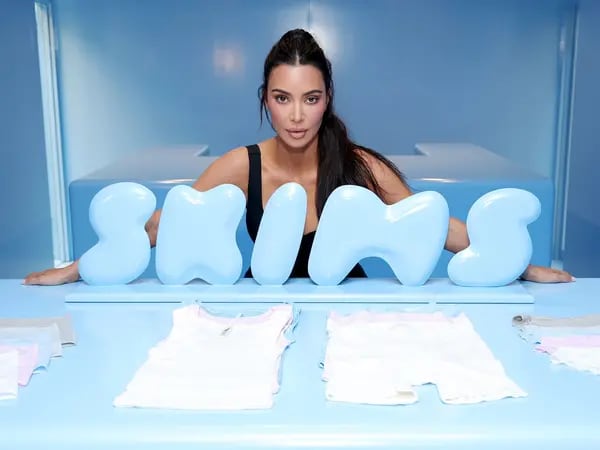 Kim Kardashian at a Skims pop-up shop in New York.