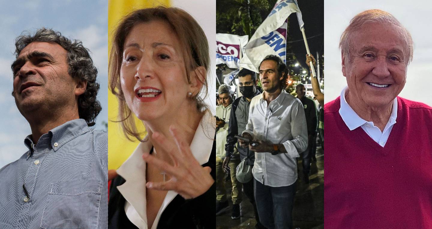 De izquierda a derecha Sergio Fajardo, Ingrid Betancourt, Federico Gutiérrez y Rodolfo Hernández, candidatos a la Presidencia de Colombia.