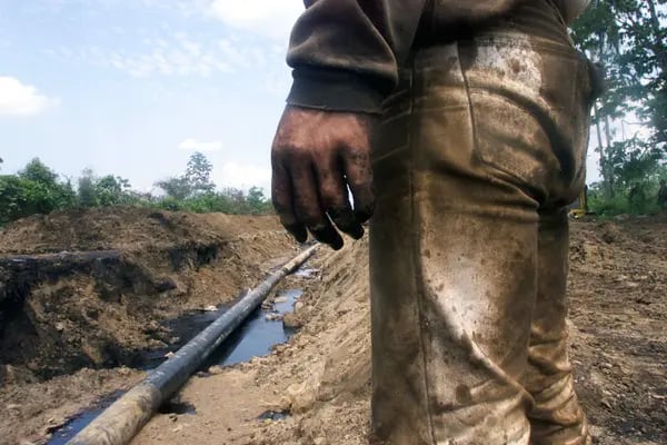 An engineer looks over a repaired oil Ecopetrol's pipeline in Arauca, Colombia.