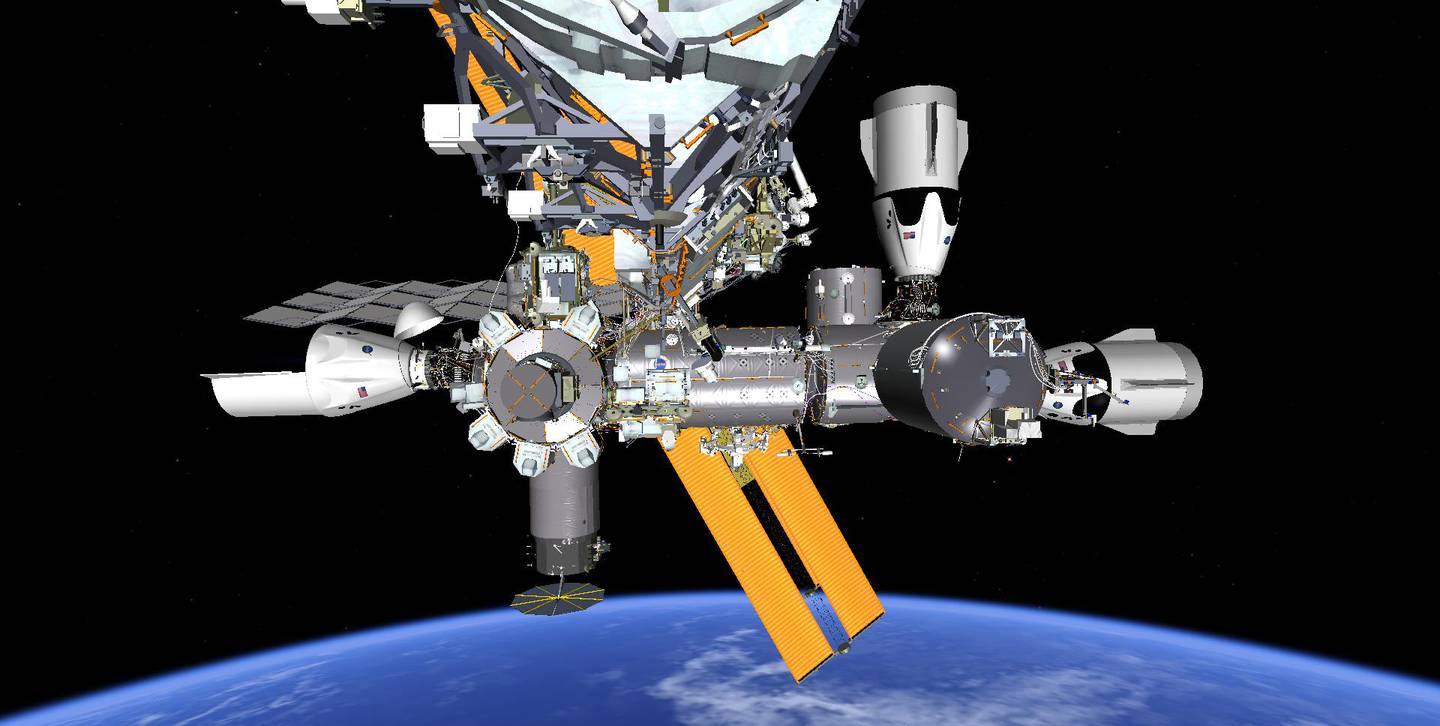 Así luciría la ISS sin el componente ruso, según expuso el editor de la Estación Espacial Internacional para Nasa Space Flight. "En su lugar, se podría acoplar un Dragón para proporcionar capacidad de refuerzo y control de actitud", explicó.dfd