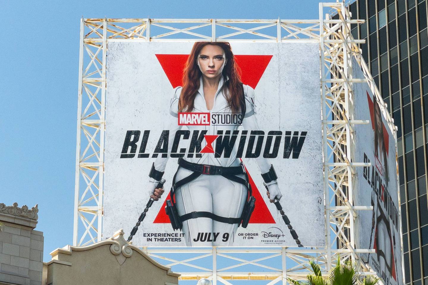 A billboard promoting Marvel Studios' 'Black Widow' in Hollywood, California.