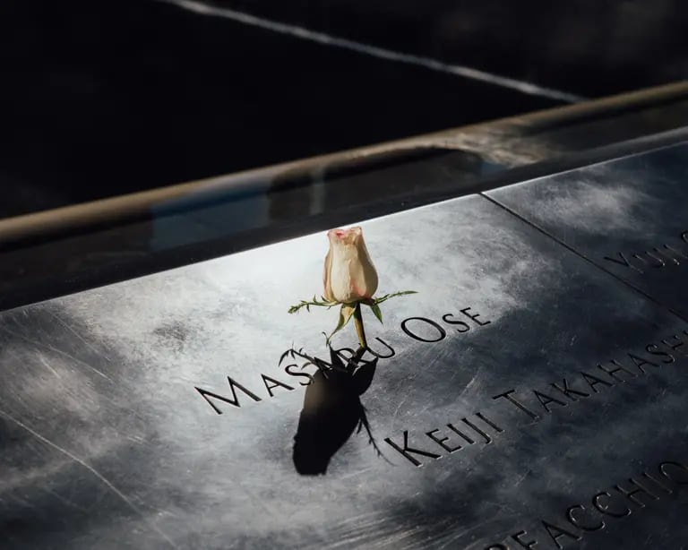The names of the people killed in the 2001 and 1993 terrorist attacks are inscribed on bronze parapets edging the memorial pools. The memorial pools sit in the footprints of the former North and South Towers.  Photographer: George Etheredge/Bloombergdfd