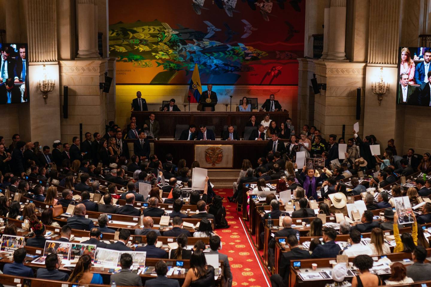 Iván Duque, presidente actual de Colombia, habla durante una sesión del Congreso en el Capitolio Nacional en Bogotá, Colombia, el miércoles 20 de julio de 2022.