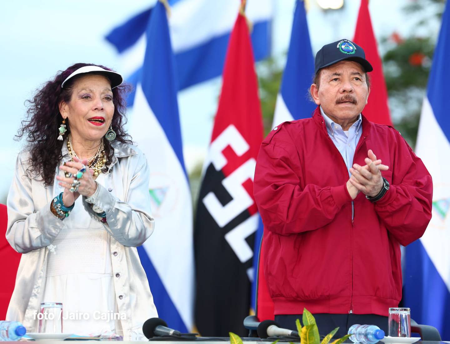 Rosario Murillo y Daniel Ortega en un acto público en homenaje al General Augusto C. Sandino, el 21de febrero de 2023.