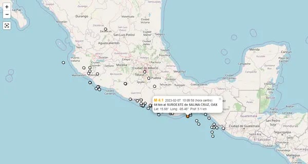 El Servicio Sismológico Nacional de México (SSN), el lunes 6 de febrero se reportaron más de 50 eventos sísmicos en el país.
