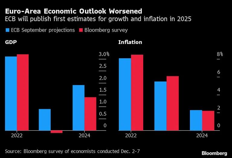 Empeoran las perspectivas económicas de la zona euro | El BCE publicará sus primeras estimaciones de crecimiento e inflación para 2025dfd
