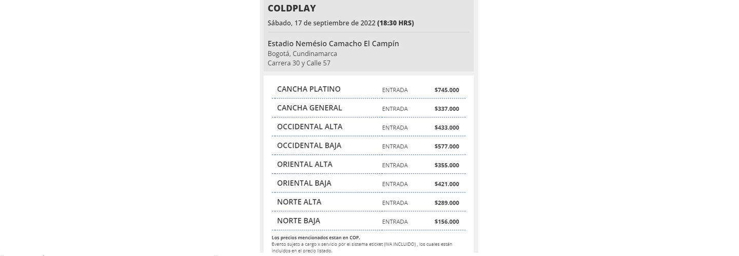 Coldplay en Colombia. Venta oficial.dfd