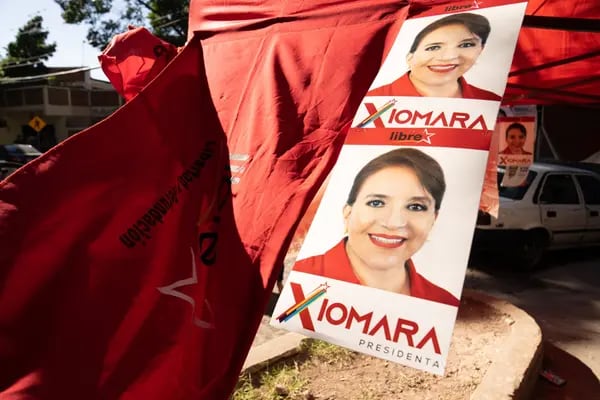 A campaign tent for Xiomara Castro, presidential candidate of the Libertad y Refundacion (LIBRE) party, during the general election in Tegucigalpa, Honduras, on Sunday, Nov. 28, 2021.