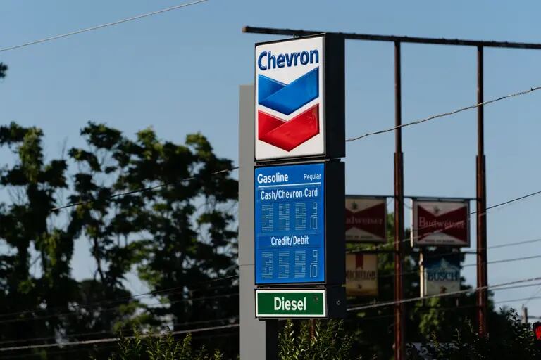 A Chevron Corp. gas station displays a price for regular gas exceeding $3.50 a gallon in Atlanta, Georgia, U.S., on Thursday, May 13, 2021. Five days after a criminal hack shut down deliveries of almost half the gasoline and diesel burned in the eastern U.S., the Atlanta area's reserves of gas and diesel began to plummet. Photographer: Elijah Nouvelage/Bloombergdfd
