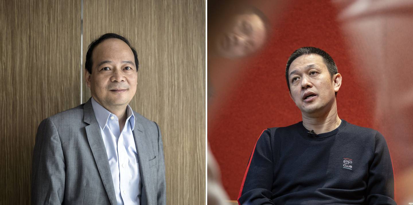 Robin Zeng Yuqun, de CATL, a la izquierda, y Li Bin, de Nio. Fotógrafo: Qilai Shen/Bloomberg