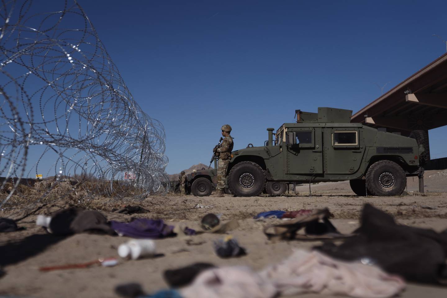 Members of the US National Guard at the US and Mexico border in El Paso, Texas.