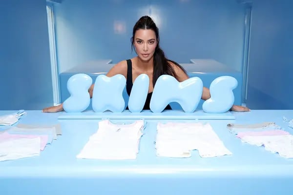Kim Kardashian at a Skims pop-up shop in New York.