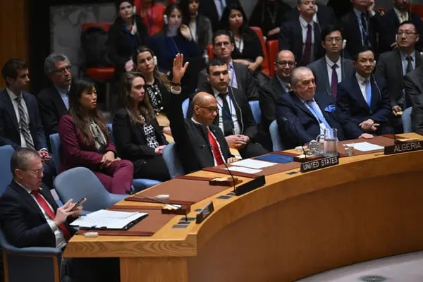 Robert Wood votes against a resolution allowing Palestinian UN membership at United Nations headquarters in New York on April 18. Photographer: Angela Weiss/AFP/Getty Images