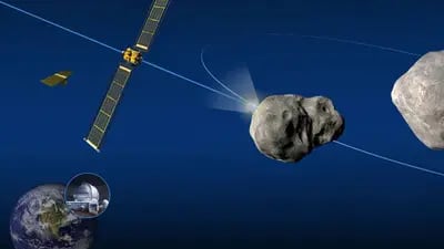 El esquema de la misión DART muestra el impacto en la luna del asteroide (65803) Didymos.