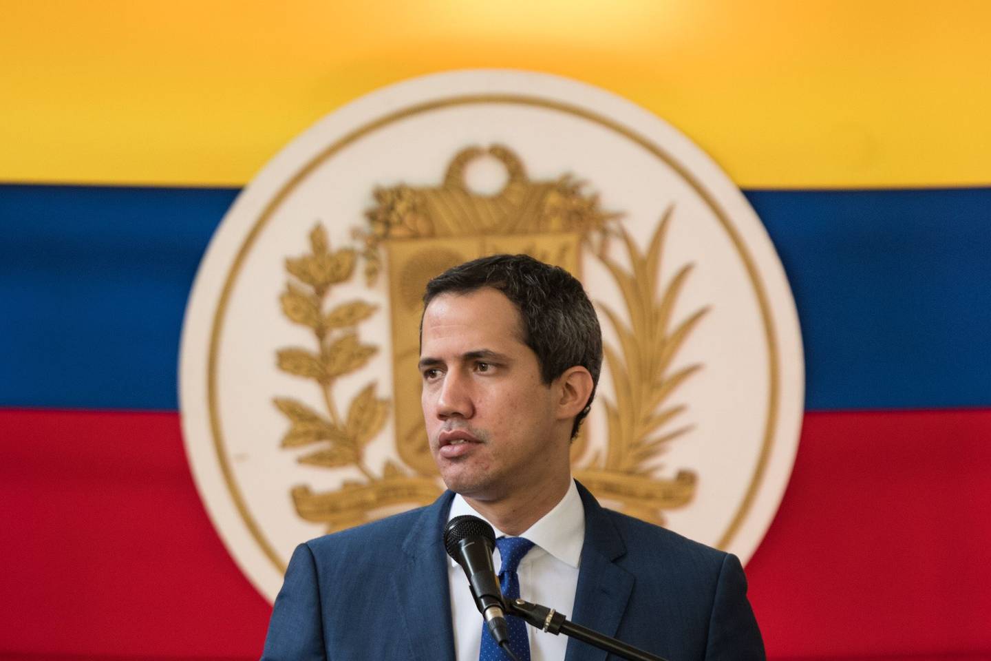 Juan Guaido, president of the National Assembly who swore himself as the leader of Venezuela, speaks during a news conference in Caracas, Venezuela, on Monday, Nov. 22, 2021. Venezuela's ruling socialist party won all but three races for governor in regional elections Sunday marked by low turnout amid splits within the U.S.-backed opposition and voter apathy following seven years of economic recession.