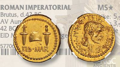 Moeda antiga que celebra morte de Júlio César pode ser vendida por US$ 2 midfd