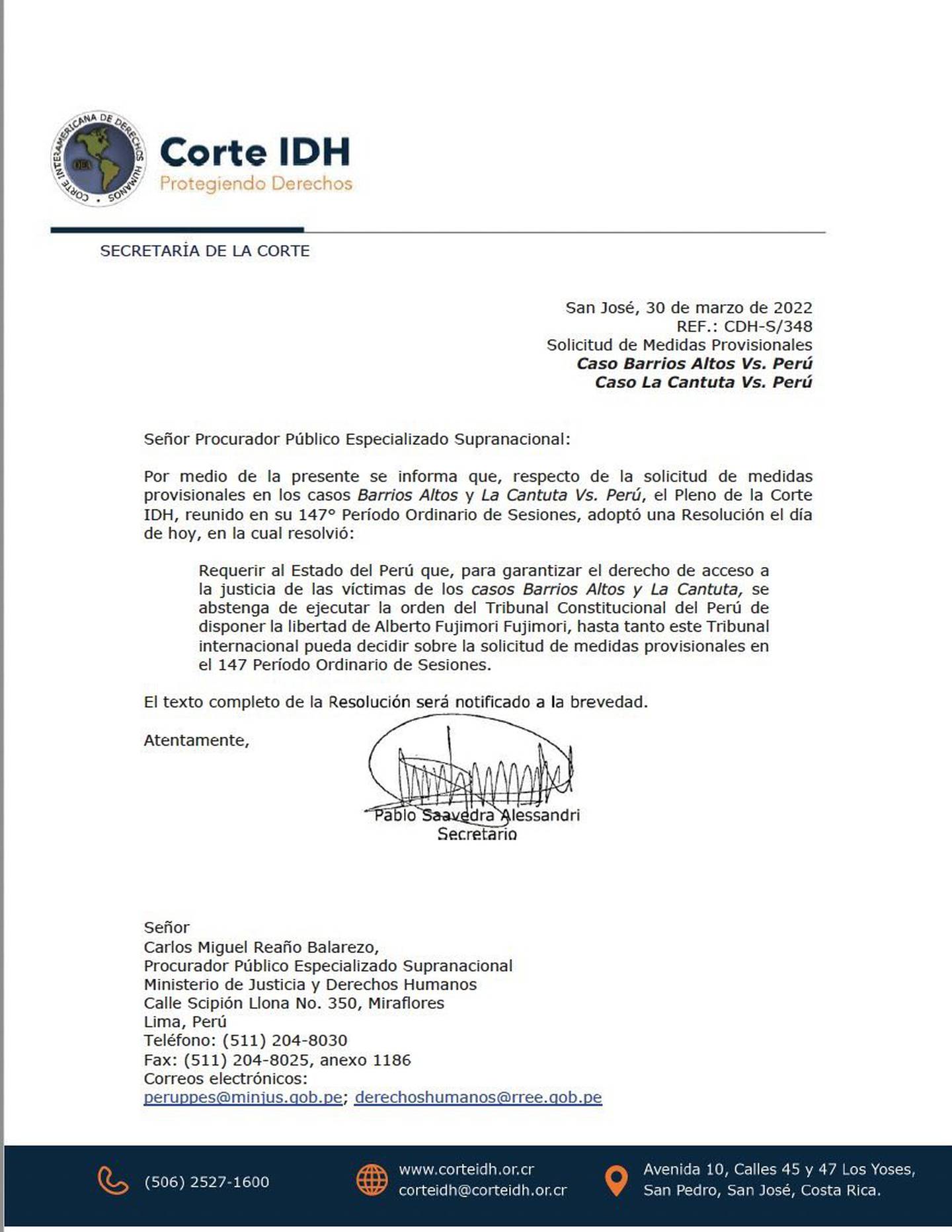 Carta de la Corte IDH sobre el caso de Alberto Fujimori.dfd