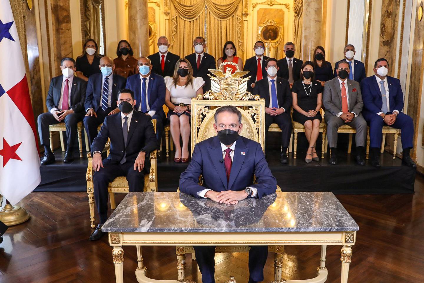 Panamanian President Laurentino Cortizo Cohen with his cabinet in February 2023, when the measures against First Quantum Minerals were announced.