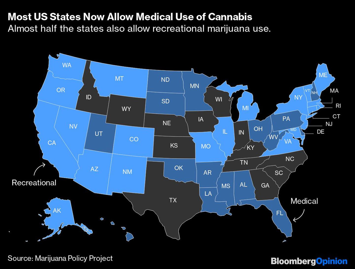 Casi la mitad de los Estados permiten también el uso recreativo de la marihuana.dfd