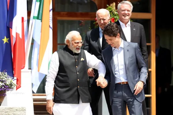 Narendra Modi, India's prime minister, US President Joe Biden, Justin Trudeau, Canada's prime minister,