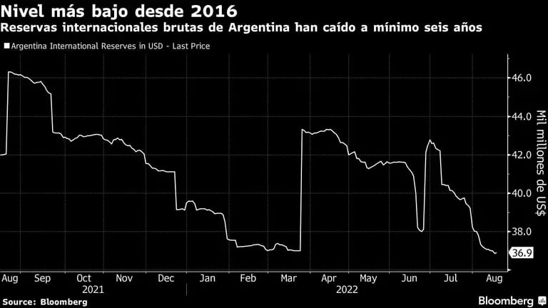 Reservas internacionales brutas de Argentina han caído a mínimo seis añosdfd