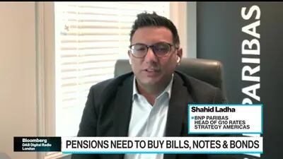 Shahid Ladha, do BNP Paribas, diz que demanda de fundos de pensão deve ajudar a limitar o aumento dos rendimentos do Tesouro.Fonte: Bloomberg