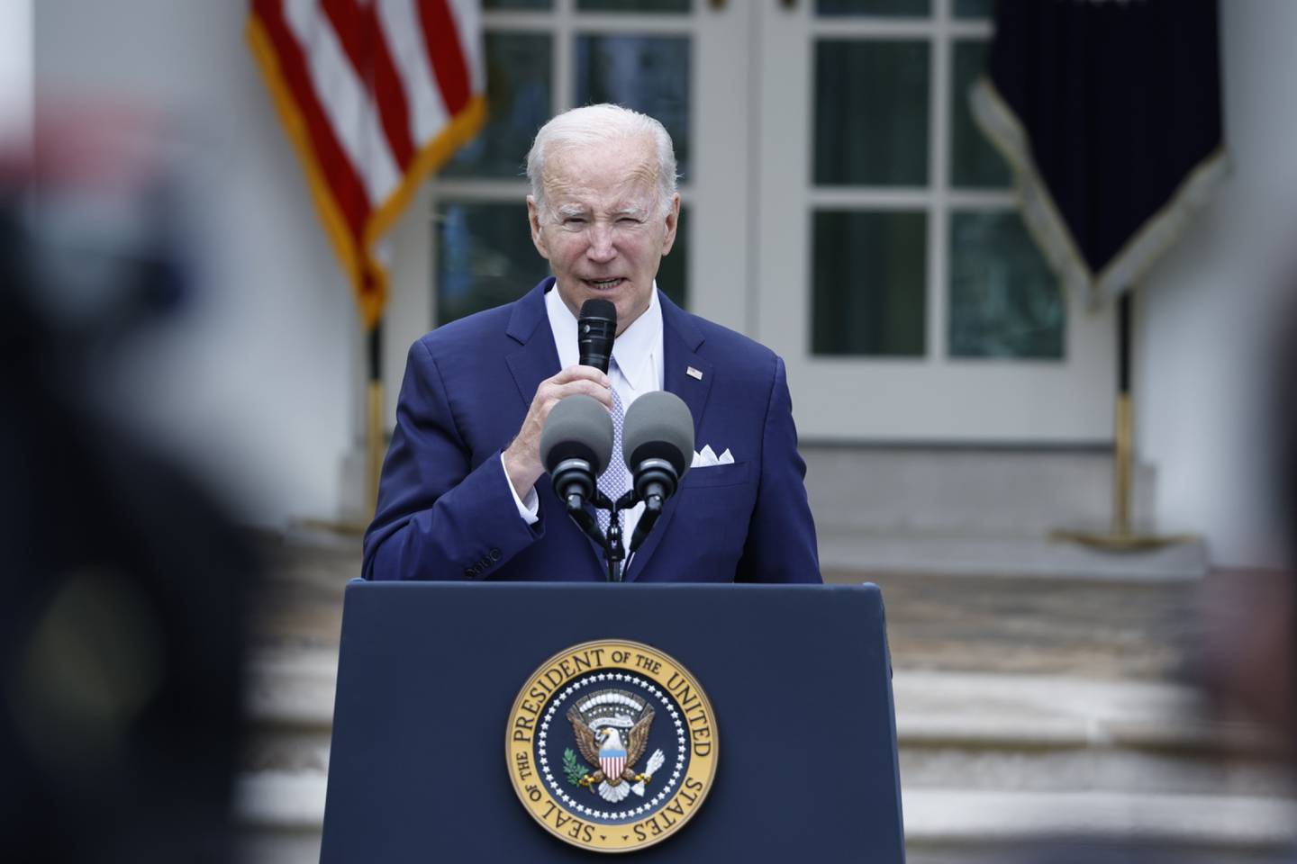 US President Joe Biden speaks during a National Small Business Week event in the Rose Garden of the White House in Washington, DC, US, on Monday, May 1, 2023. Photographer: Ting Shen/Bloomberg