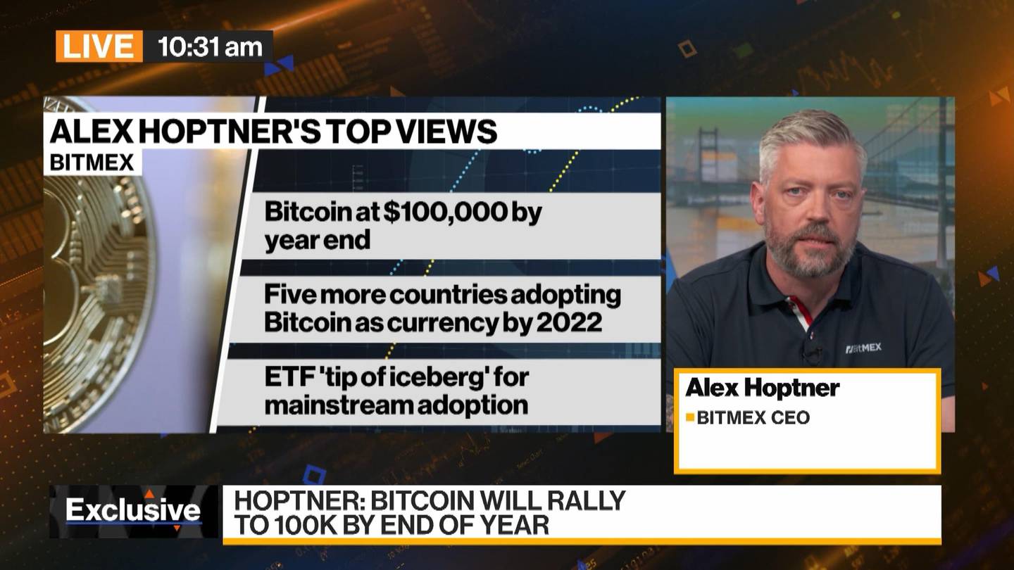 Alex Hoptner, CEO da plataforma de negociação de derivados de criptomoeda BitMEX, espera que o Bitcoin alcance 100 mil até o final do ano.dfd