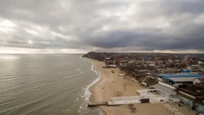 The Sea of Azov shoreline at a beach in Urzuf, on Jan. 18. The resort is at the deepest point of the bay stretching between Mariupol and Berdyansk.