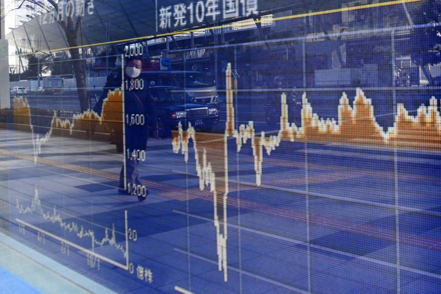 Pizarra electrónica de una firma de valores en Tokio, Japón.