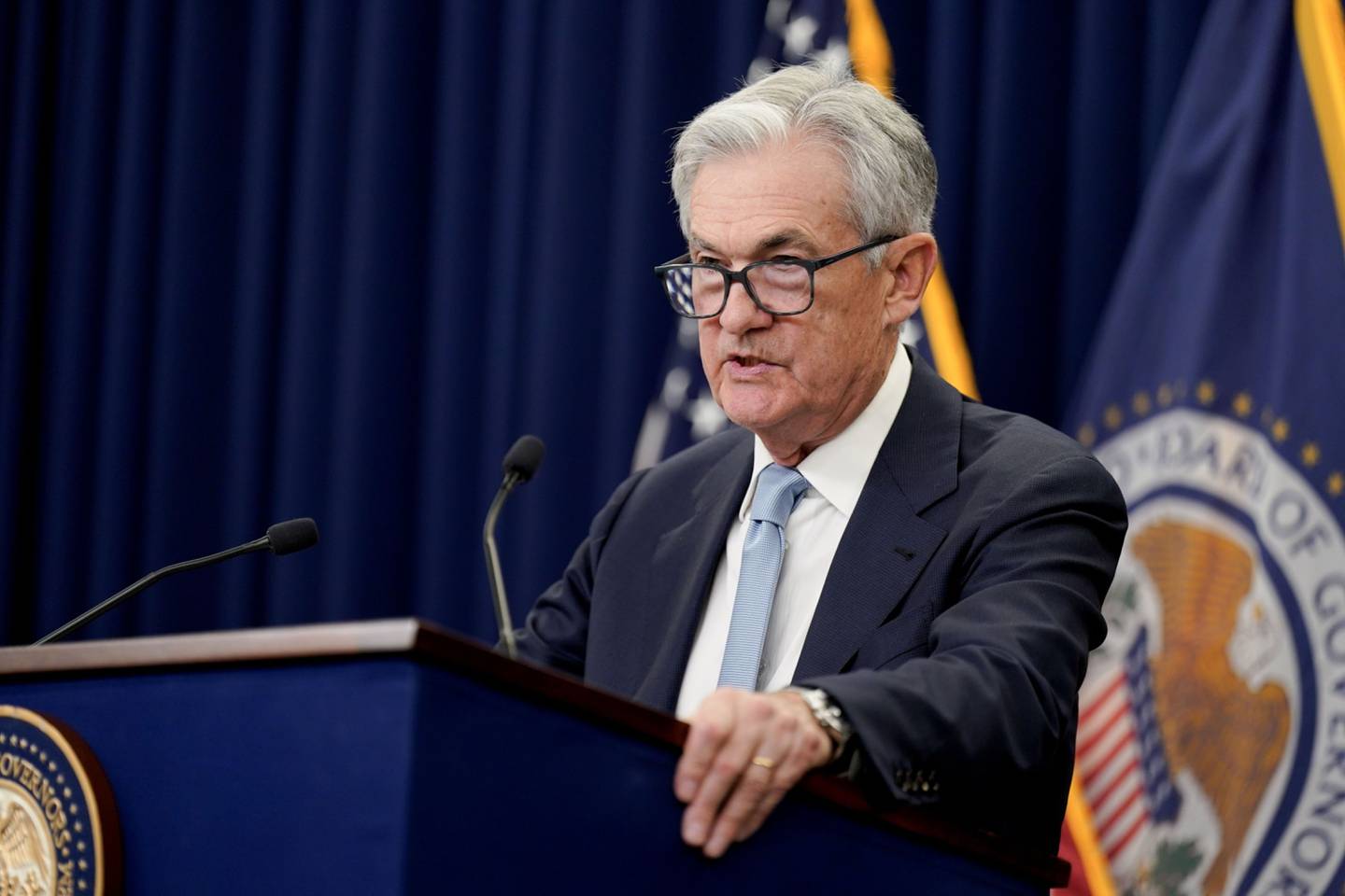 Jerome Powell, presidente de la Reserva Federal de EE.UU., habla durante una conferencia de prensa tras una reunión del Comité Federal de Mercado Abierto (FOMC) en Washington, DC, EE.UU., el miércoles 22 de marzo de 2023.