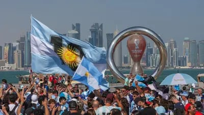 Argentina national soccer team fans congregate on the Doha Corniche in Doha.