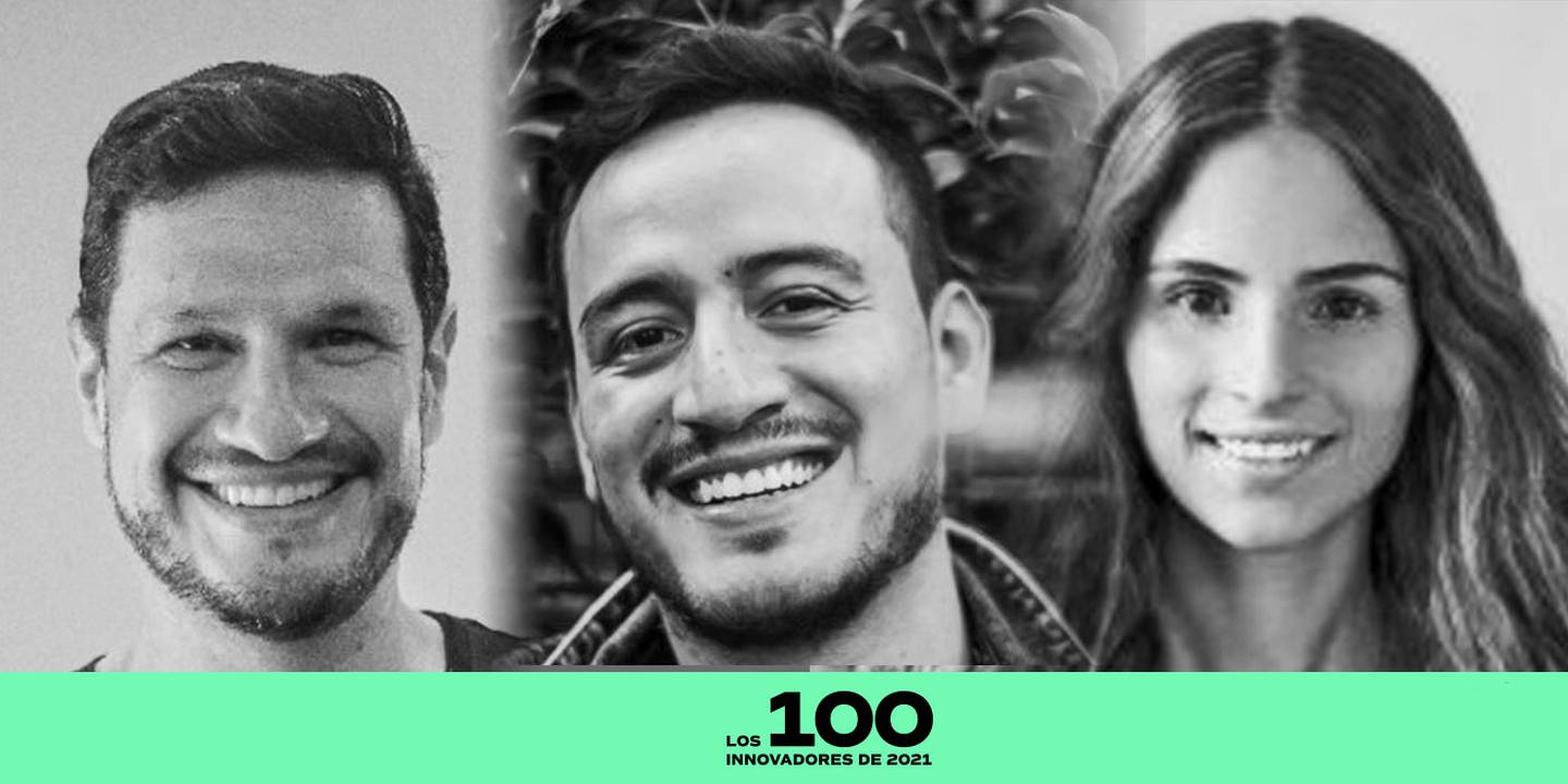 De izquierda a derecha el cofundador de Symplifica, Omar Perdomo; el cofundador y CEO de Kiwibot, Felipe Chávez Cortes y Daniela Izquierdo, CEO y cofundadora de Foodology.