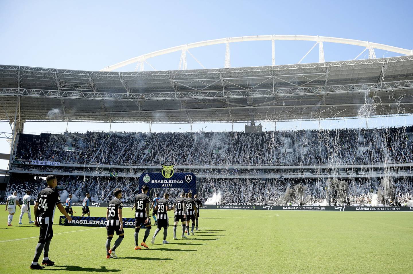 Players of Botafogo enter the field before a match in Rio de Janeiro, Brazil.