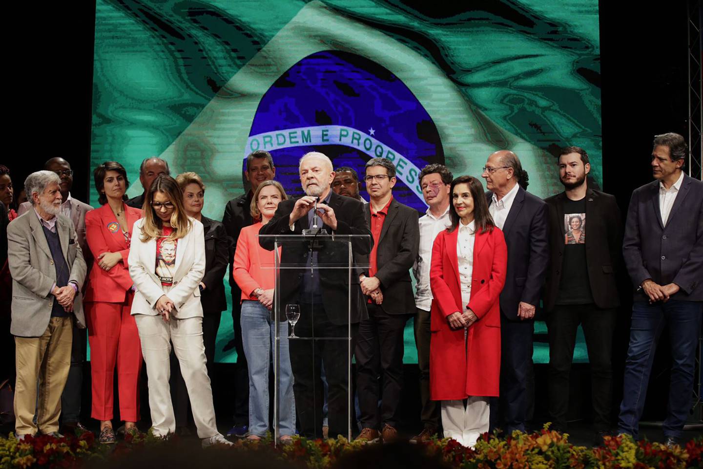 Lula delivers a speech following the final count in the first round of the general election in Sao Paulo on Oct. 2.dfd