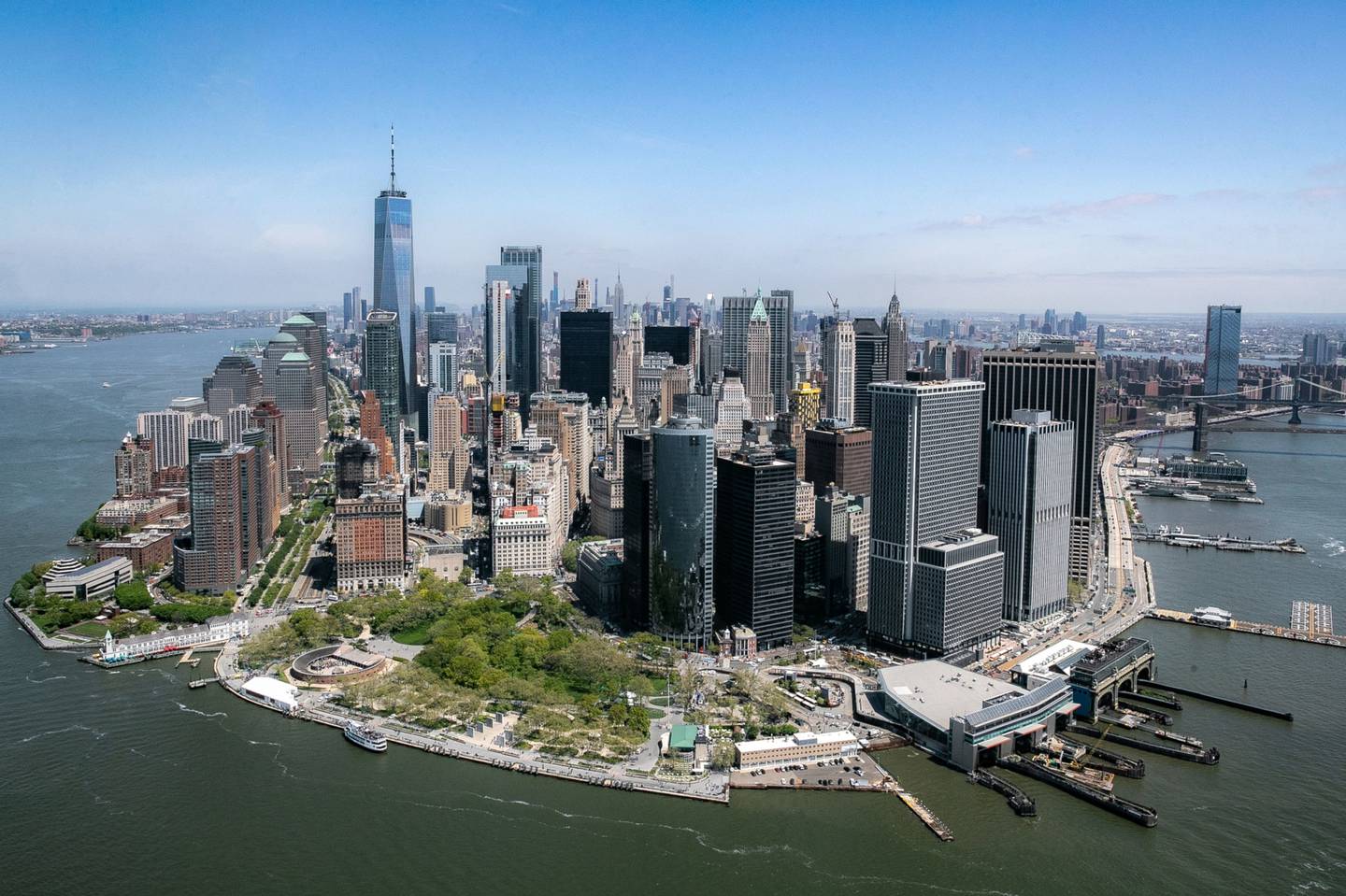 El horizonte del bajo Manhattan se ve durante un paseo en helicóptero de Blade Urban Air Mobility Inc. sobre el Distrito Financiero de Nueva York, Estados Unidos, el martes 7 de mayo de 2019.