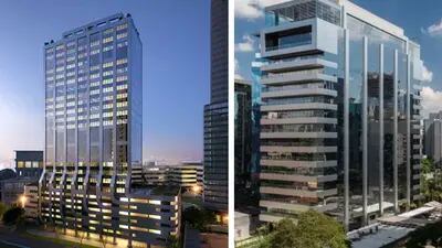 Sky Corporate (esq.) e o Central Vila Olímpia, em SP: dois prédios de alto padrão onde o PATC11 tem lajes corporativas