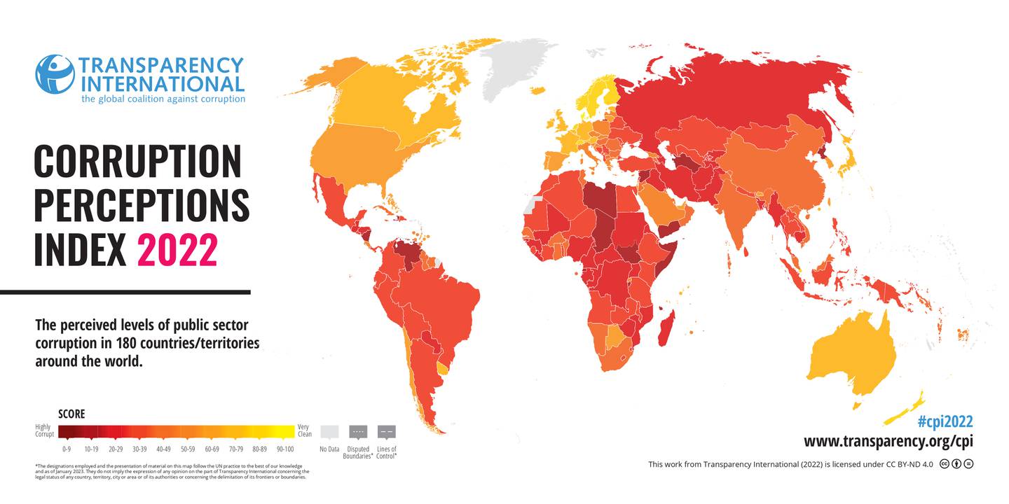 Evaluación de la corrupción en el sector público de 180 países.
