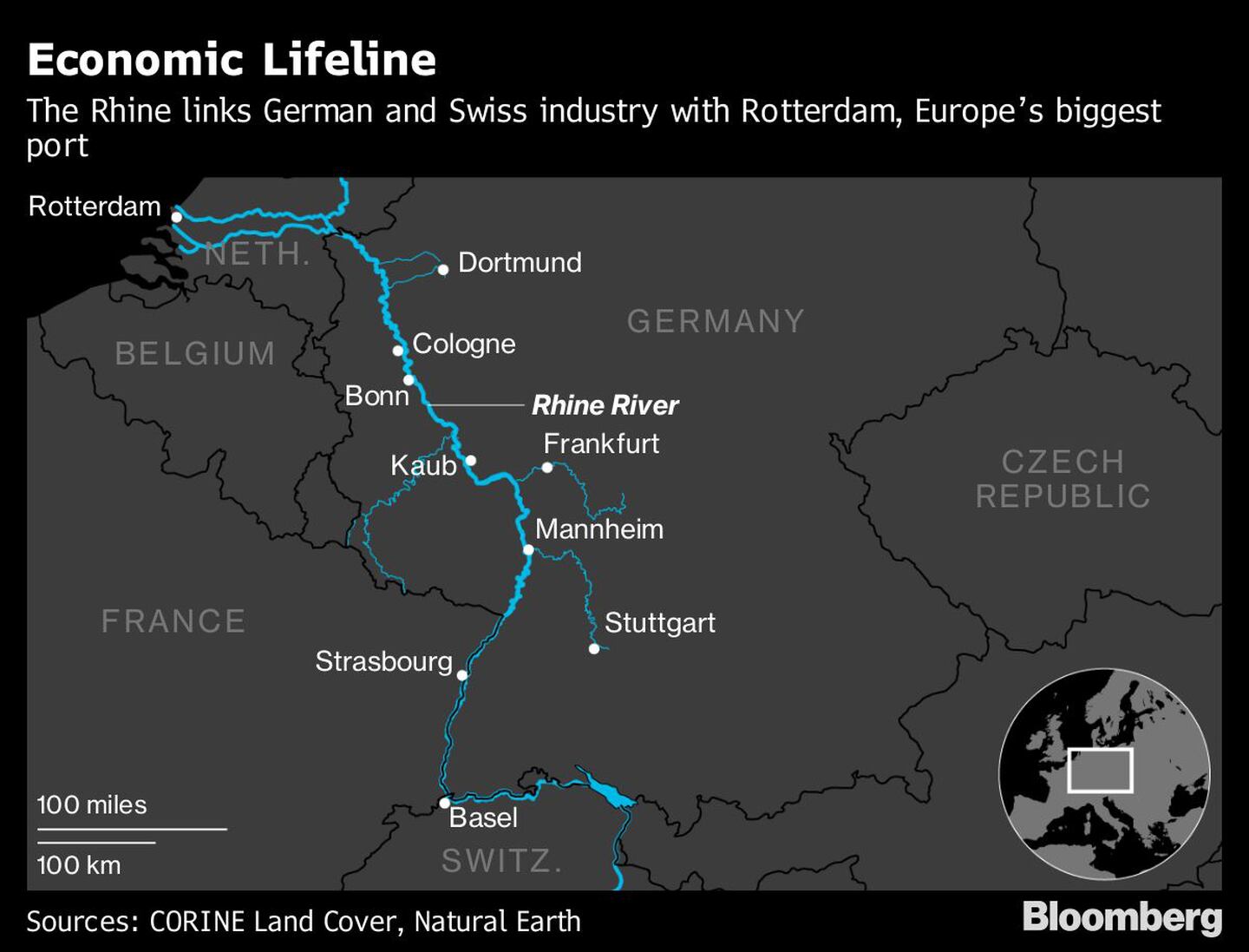 Línea de vida económica
El Rin une la industria alemana y suiza con Rotterdam, el mayor puerto de Europadfd