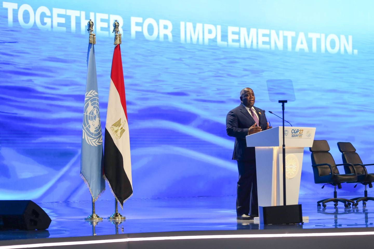 Philip Davis, Bahamas's prime minister, delivers a national statement at the COP27 in El-Sheikh, Egypt.dfd