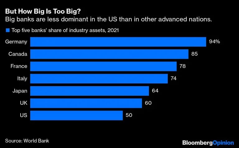 Los grandes bancos son menos dominantes en Estados Unidos que en otras naciones avanzadas.dfd